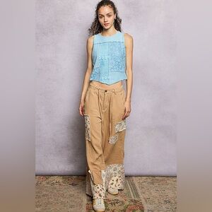 POL Ribbed Round Neck Cropped Tank with Lace Detail🆕